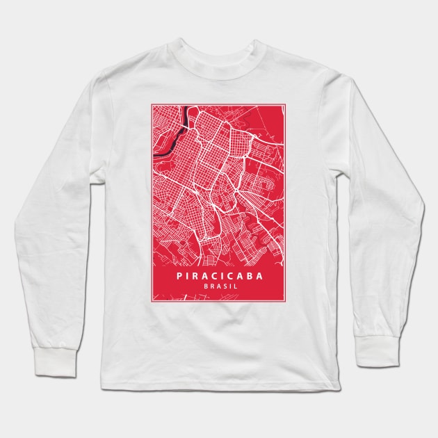 Piracicaba - Brazil - Street Map Long Sleeve T-Shirt by guayguay